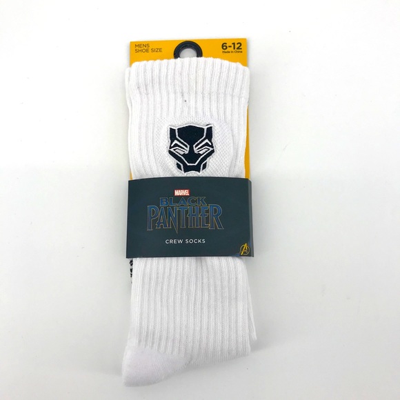Black Panther Marvel White Crew Socks Men’s Shoe Size 6-12 NWT Women’s Size 8-14 - Picture 2 of 3